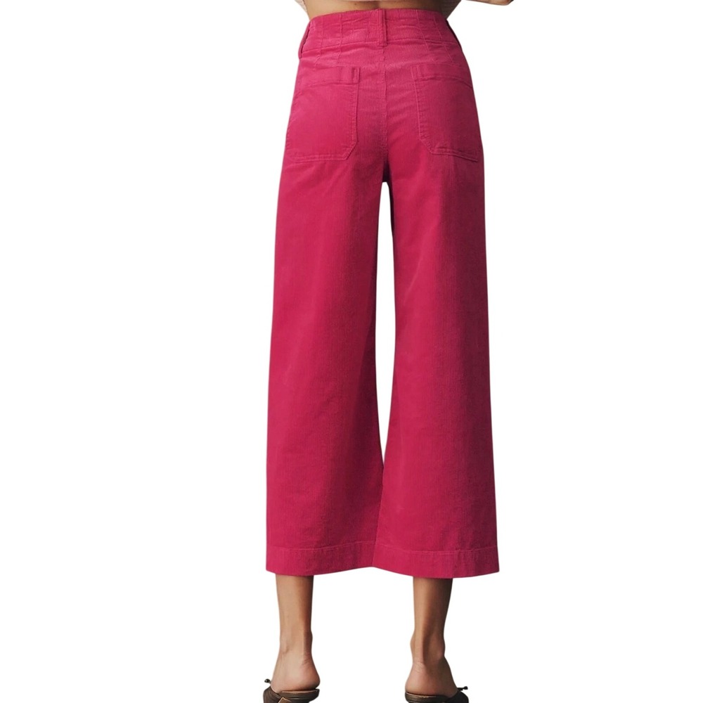 Maeve by Anthropologie The Colette Wide Leg Corduroy Pants Pink Size 32 Cropped - Picture 3 of 11